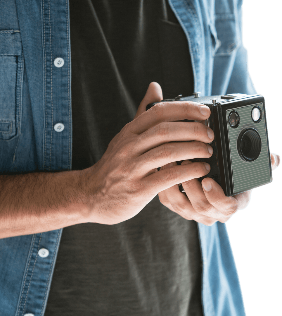 Photographer Holding Clear Transparent Vintage Camera Mid-section View - Download Free Stock Images Pikwizard.com