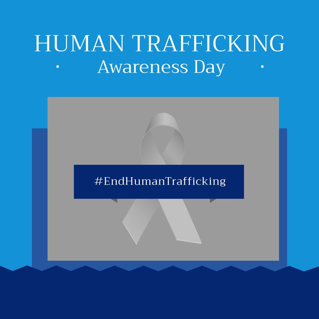 Human Trafficking Awareness Day With Blue Background Ribbon