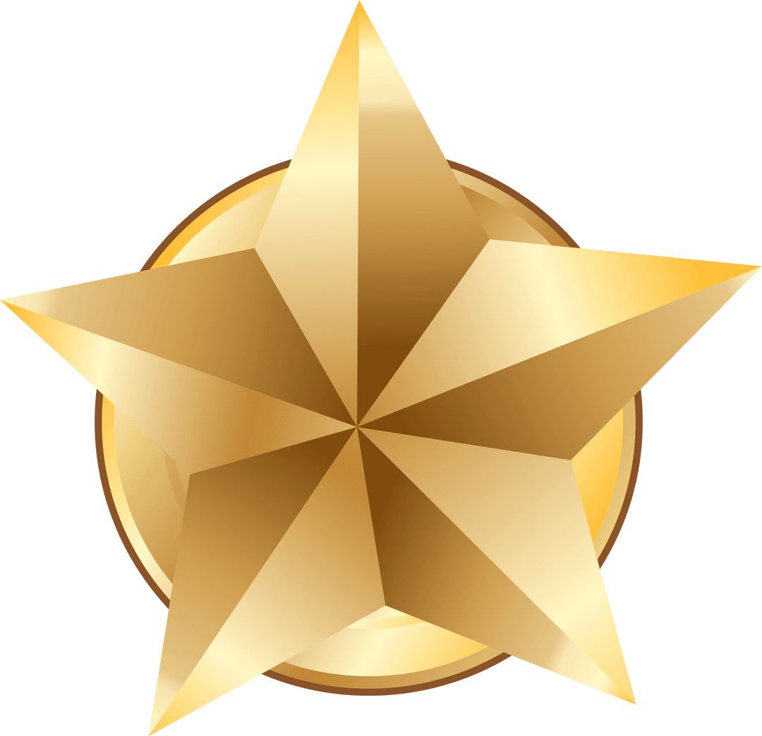 Transparent 3D Gold Star with Faceted Bevels Over Gold Disc for Prestige