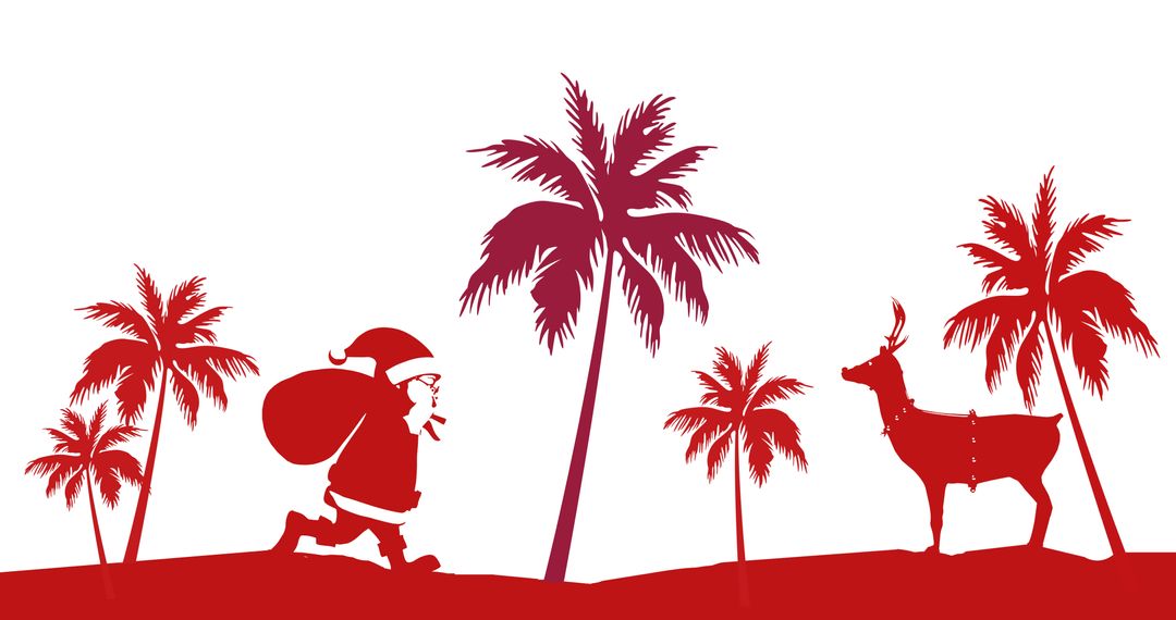 Tropical Santa and Deer with Palm Trees Silhouette - Free Images, Stock Photos and Pictures on Pikwizard.com