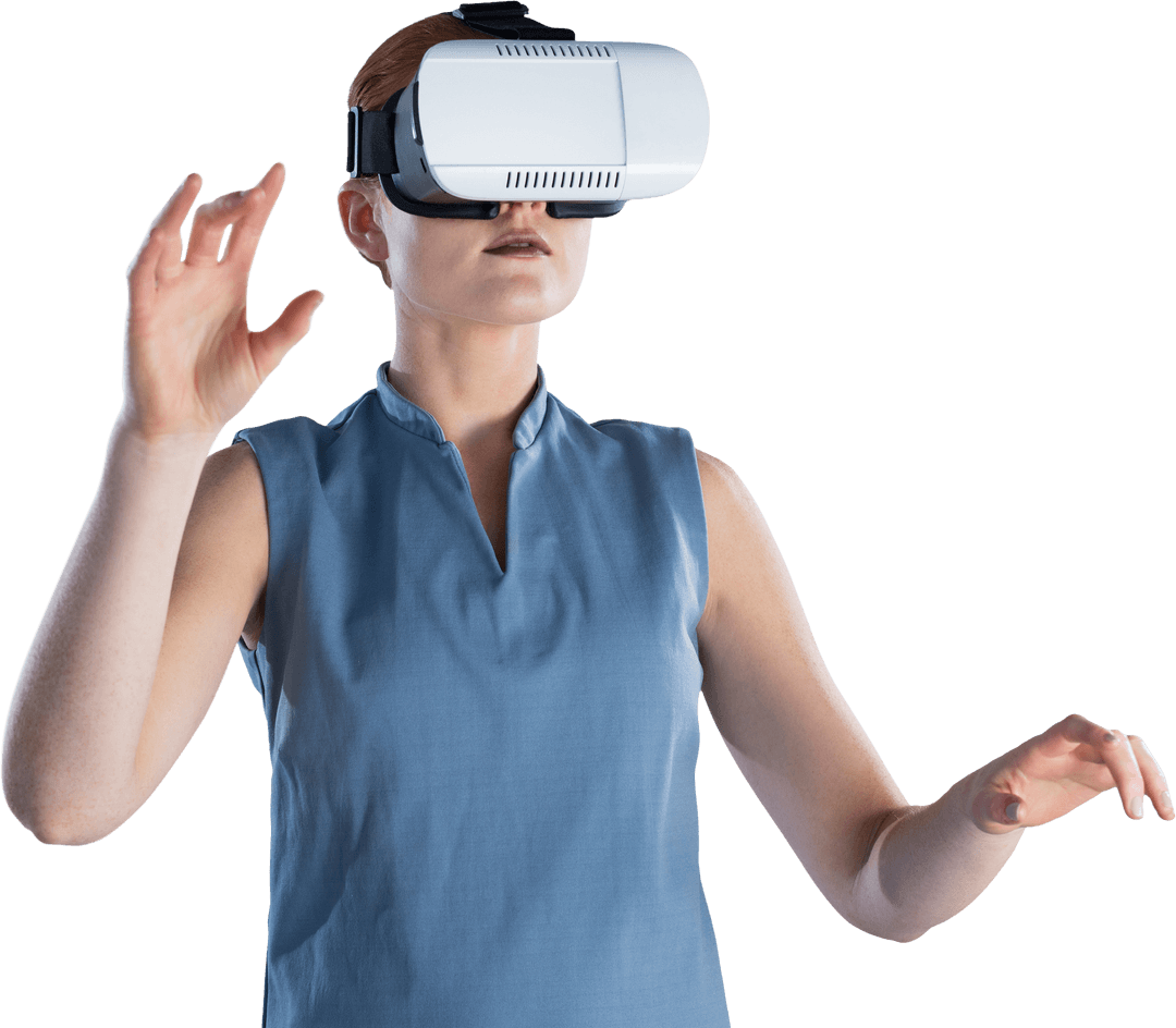 Businesswoman Engaging with Transparent Virtual Reality Technology