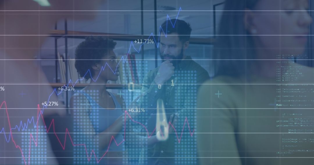 Business Professionals Analyzing Digital Financial Graphs in Office