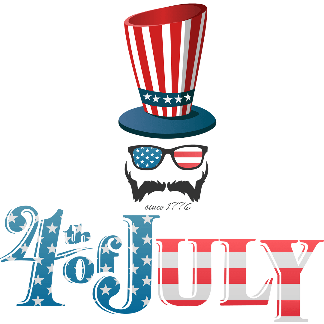 4th of July Text Illustration on Transparent Background