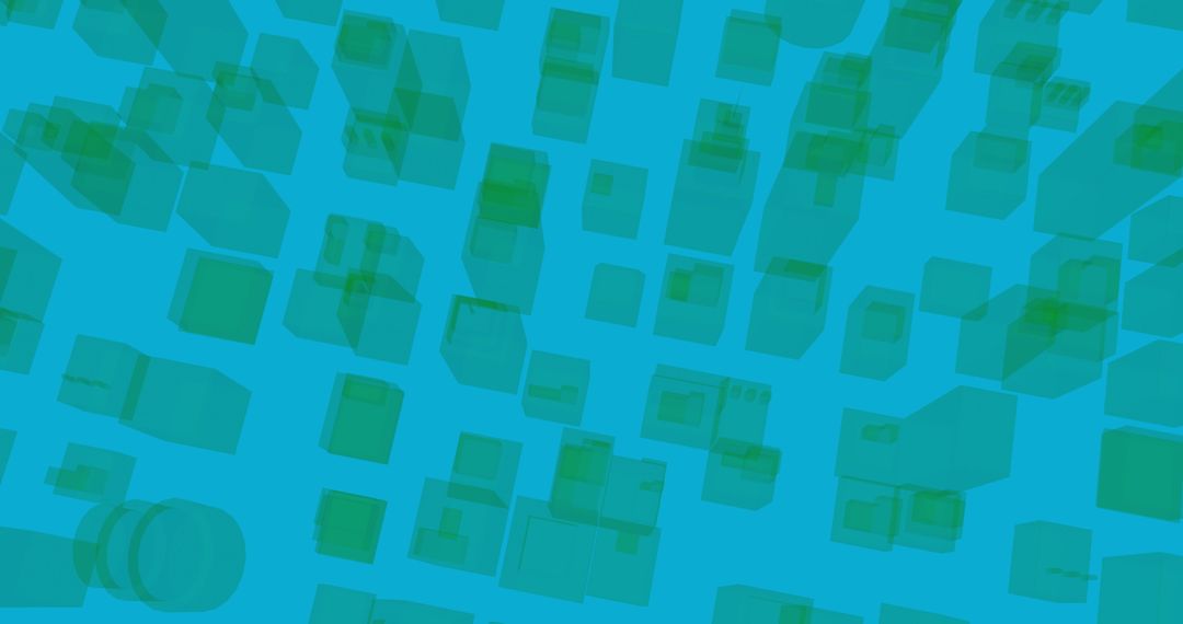 Floating Green Cubes on Blue Background Creating Geometric Pattern