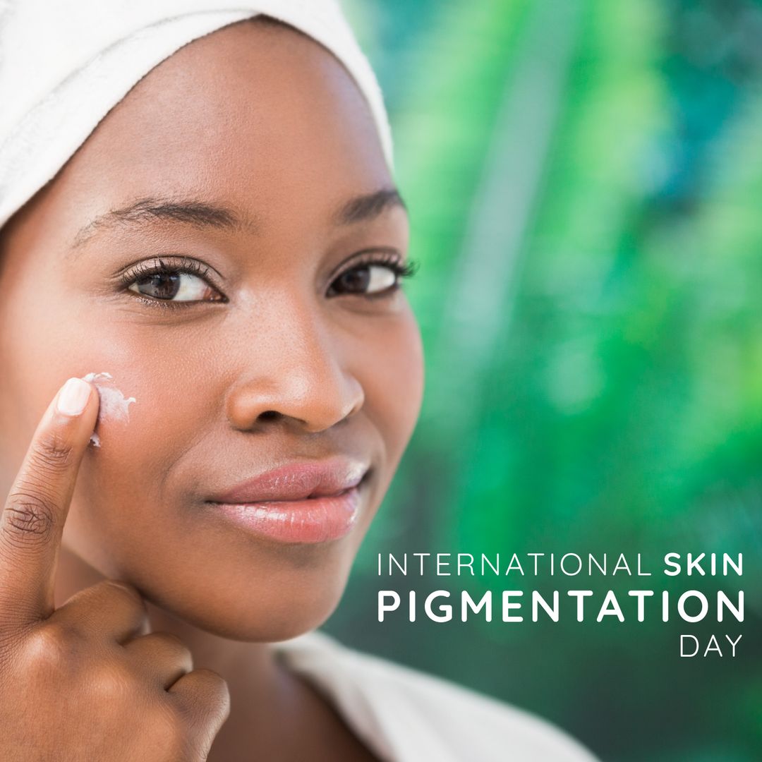 African American Woman Applying Skincare Cream for Pigmentation Awareness