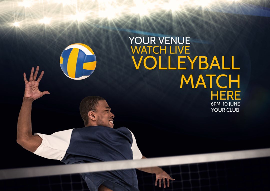 Excited Athlete Spikes Volleyball Promoting Live Event at Venue - Download Free Stock Templates Pikwizard.com