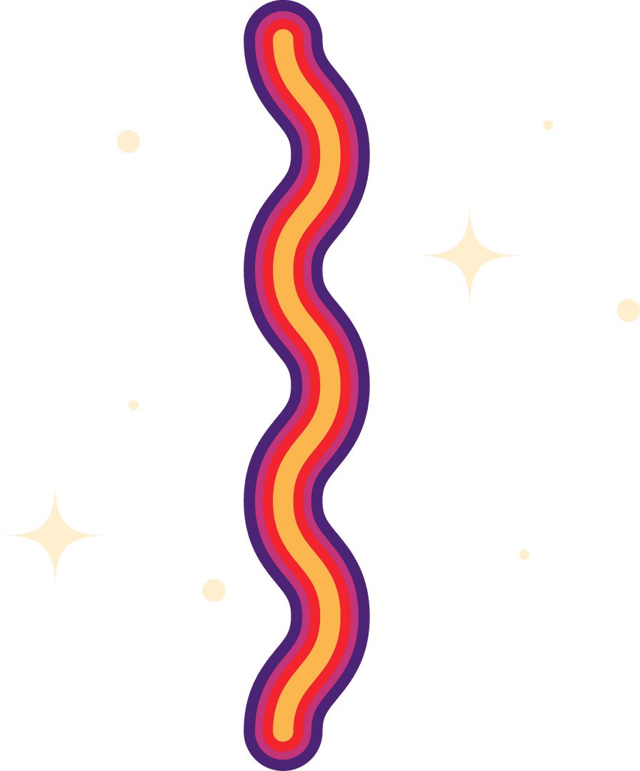 Retro Wavy Ribbon with Star Sparkles on Transparent Background