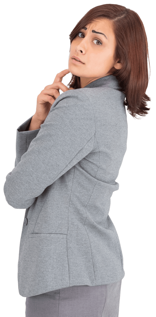 Curious Biracial Businesswoman on Transparent Background Analyzing