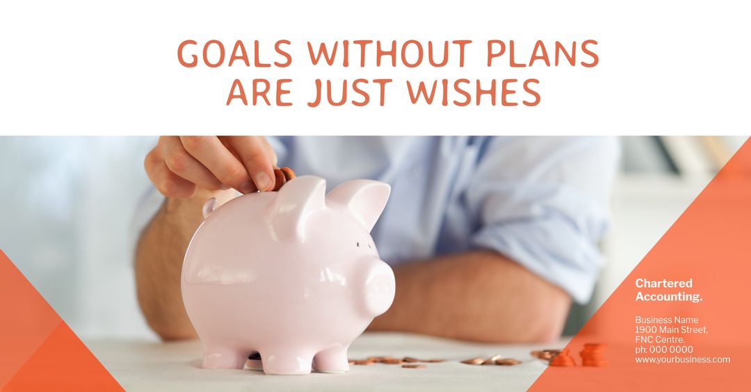 Motivational Quote with Person Saving Coins in Piggy Bank for Planning Success - Download Free Stock Templates Pikwizard.com