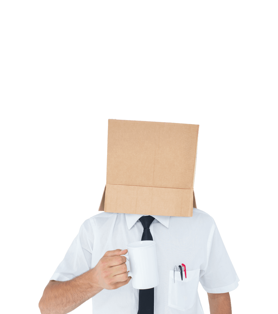 Anonymous Businessman with Head in Box, Transparent Background