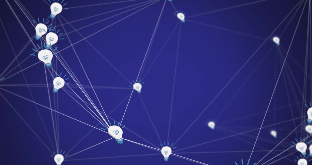 Network of Luminous Light Bulb Icons on Blue Background