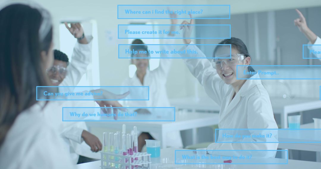 Diverse Students in Lab Interacting with AI Annotations