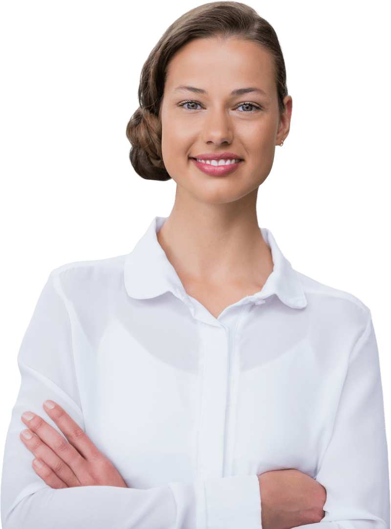 Transparent Smiling Businesswoman with Crossed Arms