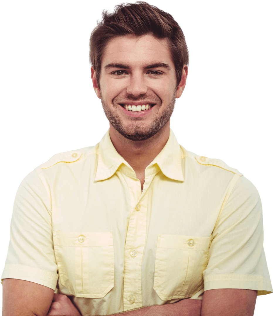 Smiling Caucasian Man in Casual Shirt on Transparent Background