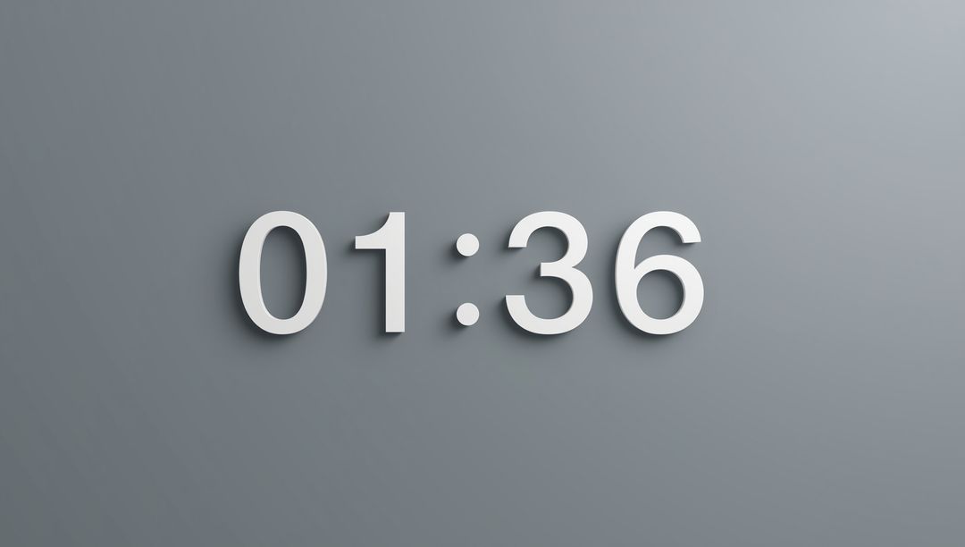 Minimalist 3D Digital Timer Display on Grey Background