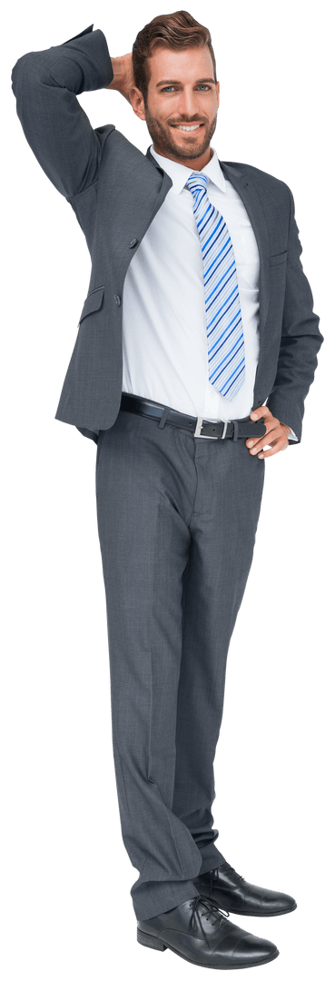 Smiling Handsome Businessman in Gray Suit on Transparent Background