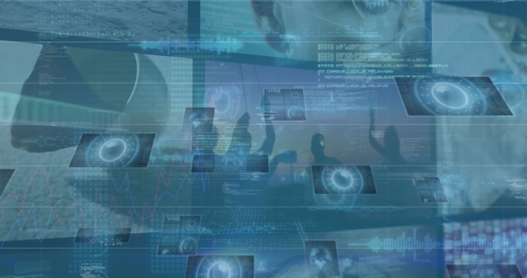 Collaborative Team Celebrating in Futuristic Virtual Data Environment