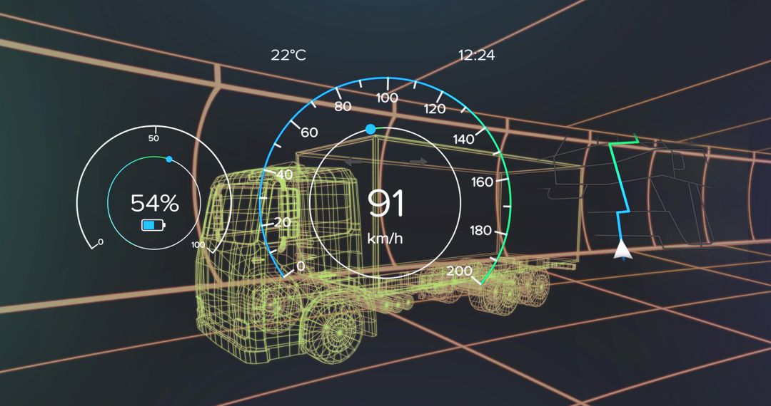 Wireframe Semi-Truck in Futuristic Digital Interface