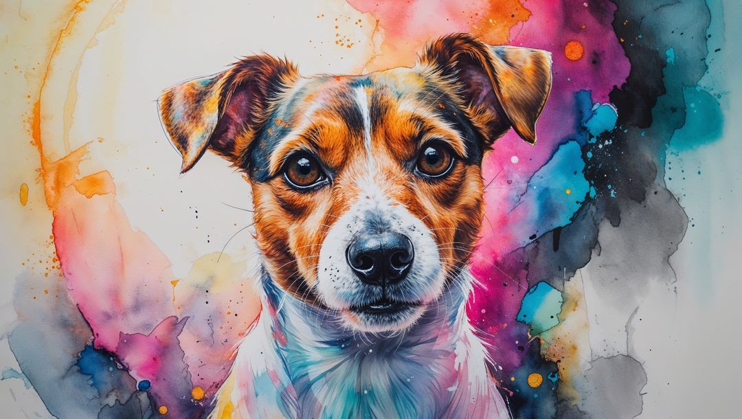 Jack Russell Terrier on Vibrant Watercolor Abstract Canvas