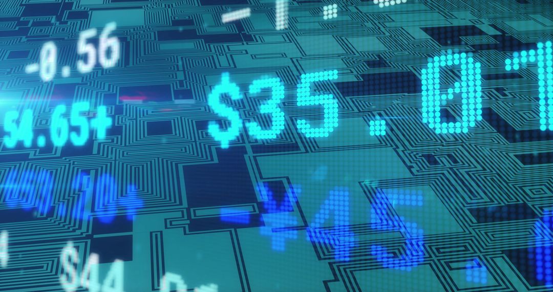 Financial Data Displayed on Circuit Board Background