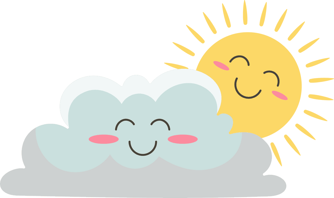 Cheerful Sun and Cloud Characters With Rosy Cheeks on Transparent Background
