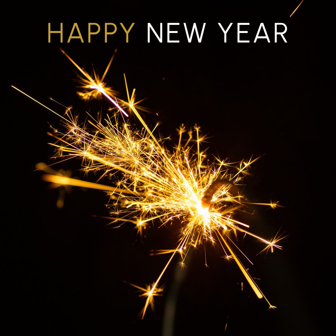 Happy New Year Sparkler Ignition on Black Background