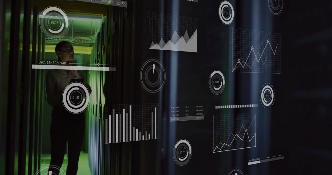 Business Professional Analyzing AR Data in High-Tech Server Room