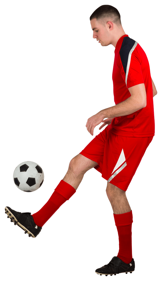 Transparent Football Player in Red Kit Balancing Ball Action