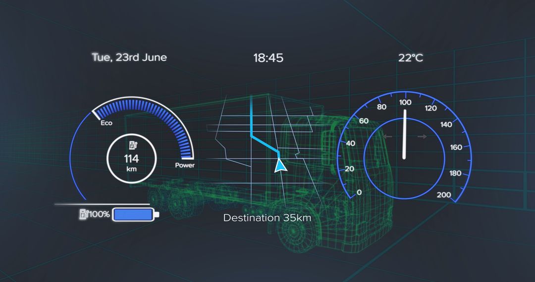 Futuristic Digital Dashboard with Vehicle Metrics Indicators
