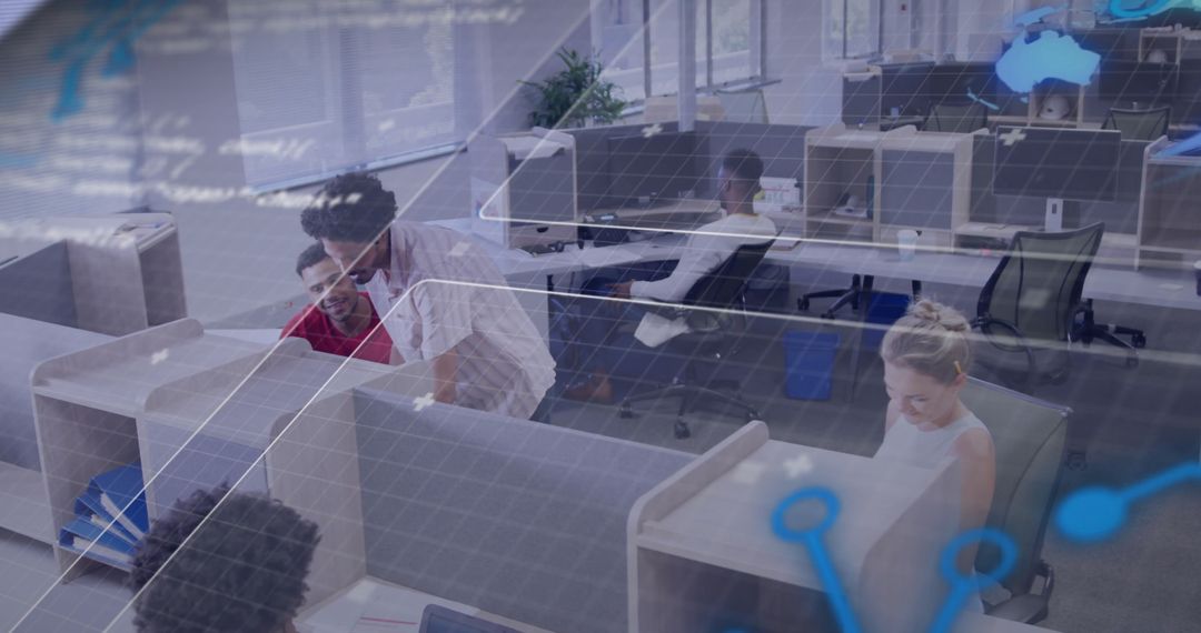 Business Growth Chart Overlay in Diverse Collaborative Office