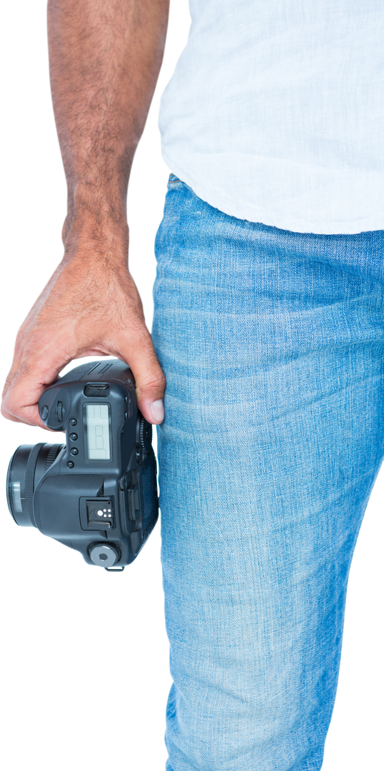 Man Holding Camera in Hand Wearing Casual Clothes with Transparent Background - Download Free Stock Images Pikwizard.com