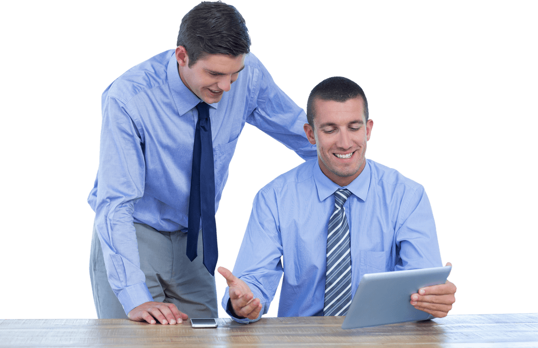 Transparent Business Colleagues Using Digital Tablet