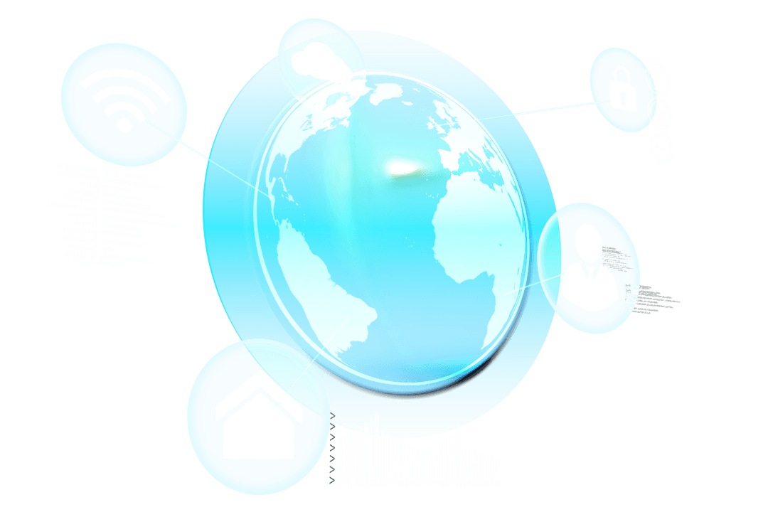 Connected World Network with Technology Icons on Transparent Background