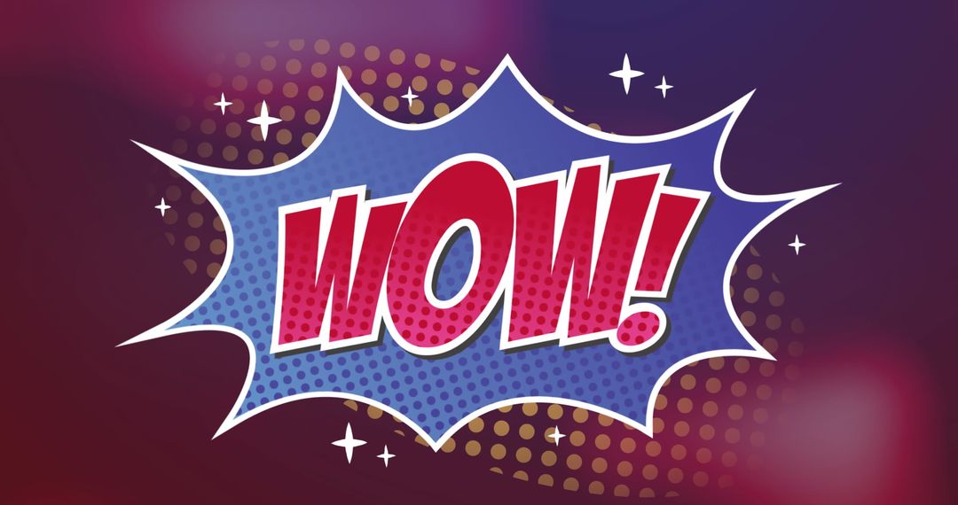 Retro Comic Style Wow Text on Digital Gradient Background