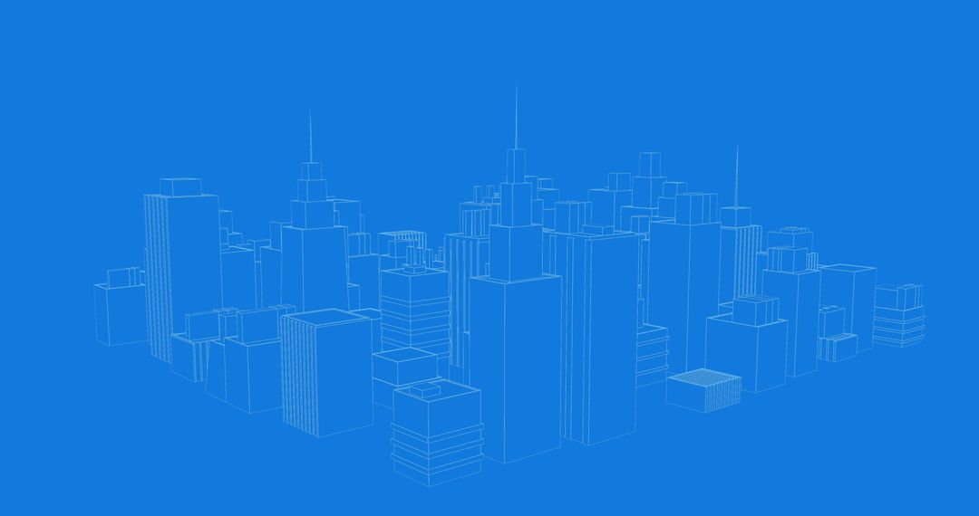 Futuristic Blue Cityscape with Virtual Rotating Buildings