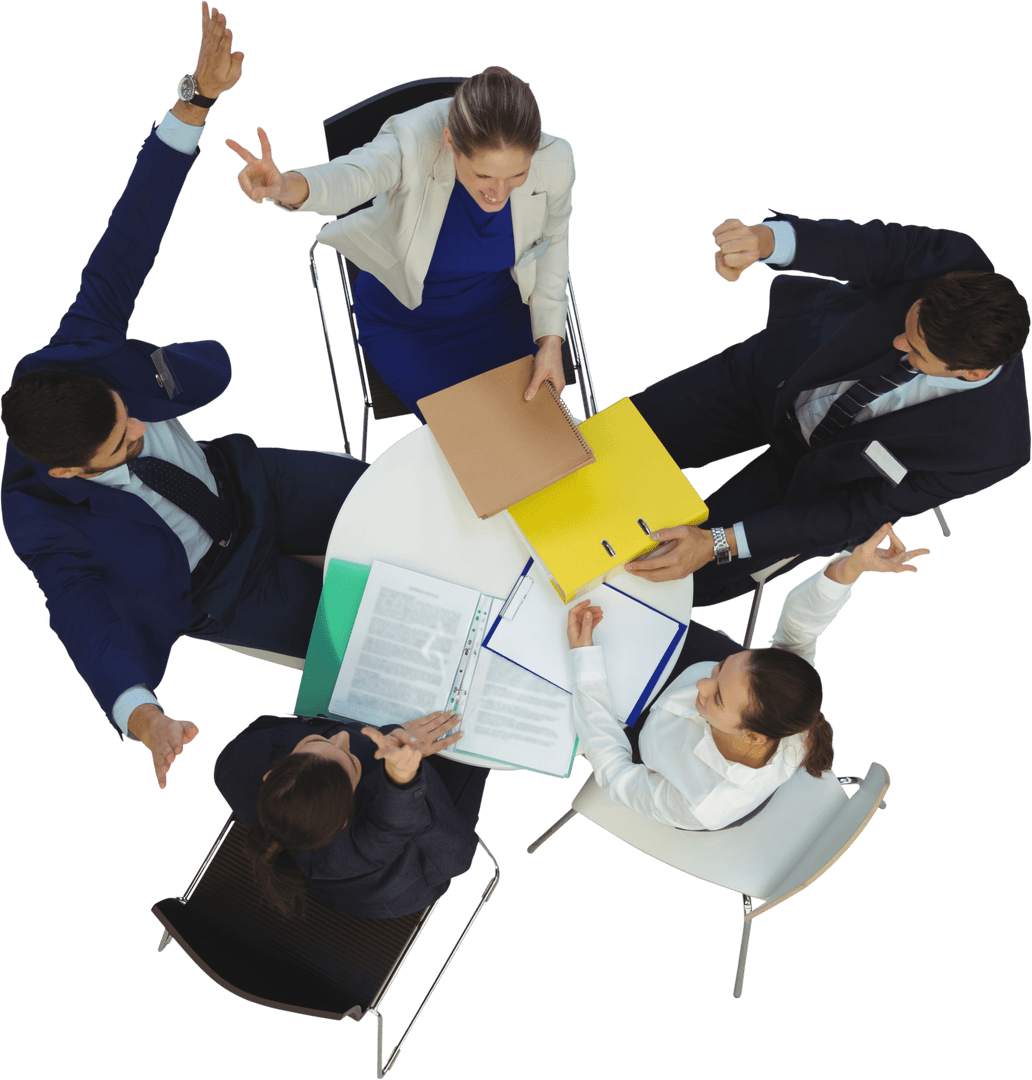 Transparent Overhead View of Diverse Team Meeting Collaboration