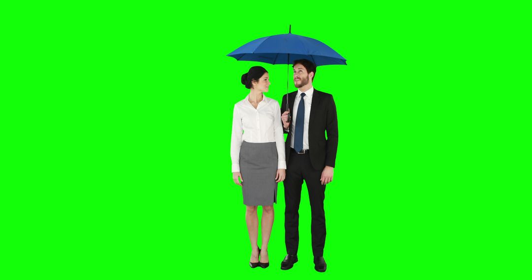 Business Professionals Standing Under Blue Umbrella with Green Background - Free Images, Stock Photos and Pictures on Pikwizard.com