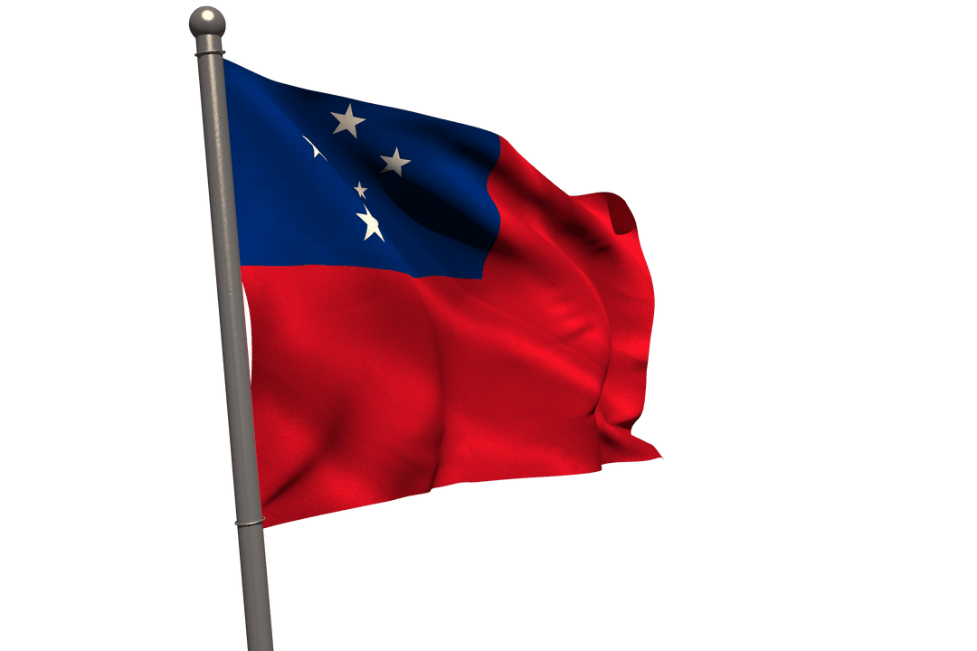 Samoan Flag Waving on Pole with Transparent Background