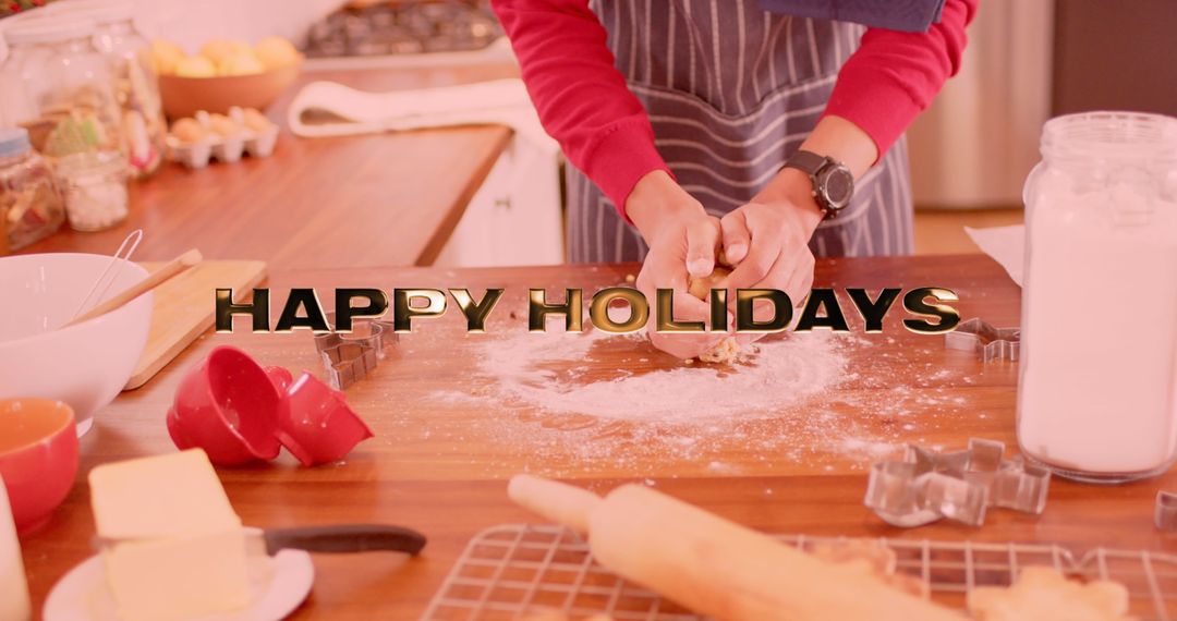 Holiday Baking Scene with Festive Message in Kitchen