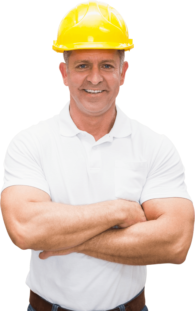 Transparent Portrait of Confident Male Worker Wearing Hard Hat