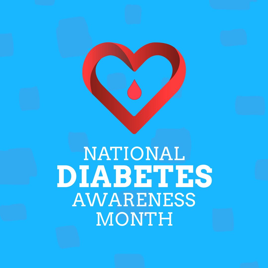 National Diabetes Awareness Month with Heart Symbol on Blue Background