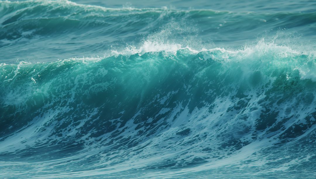 Dynamic Ocean Wave with Foam and Turbulence in Teal Blue Waters