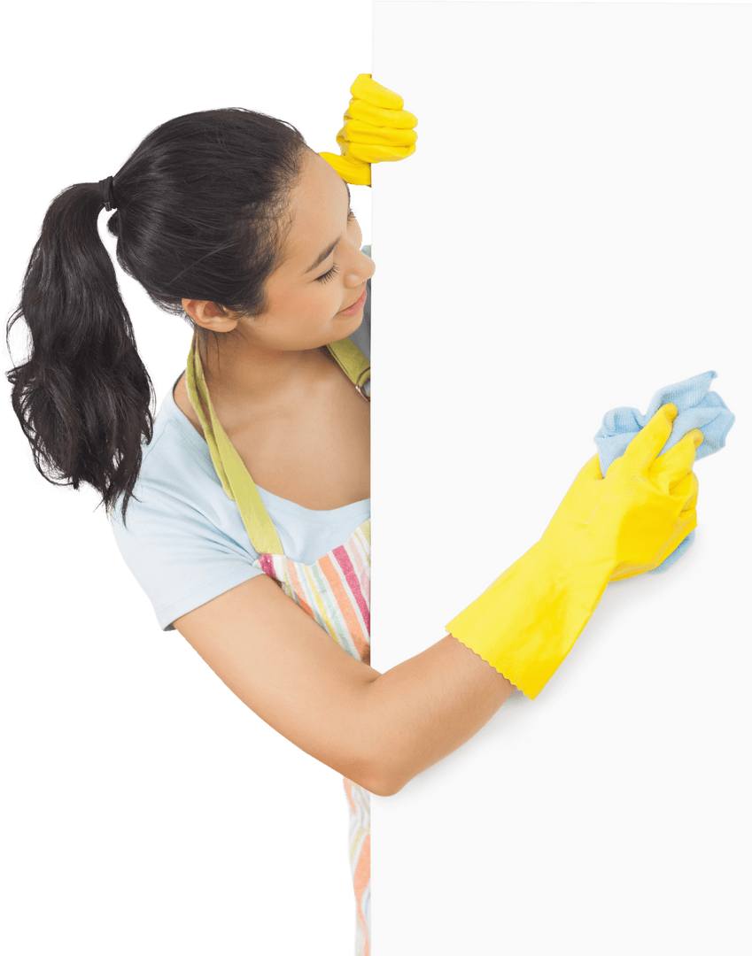 Smiling Woman Cleaning with Cloth Thumbnail Transparent Background