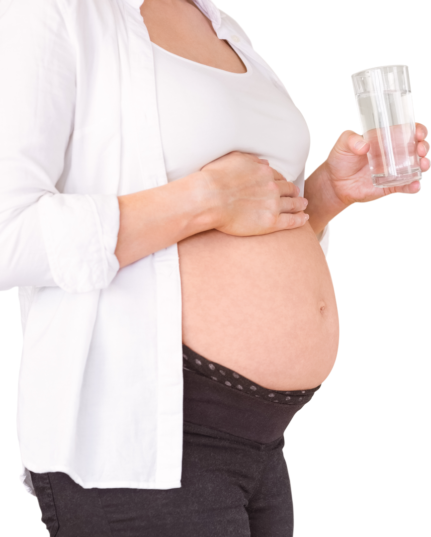 Midsection of Expecting Woman with Glass of Water on Transparent Background - Download Free Stock Images Pikwizard.com