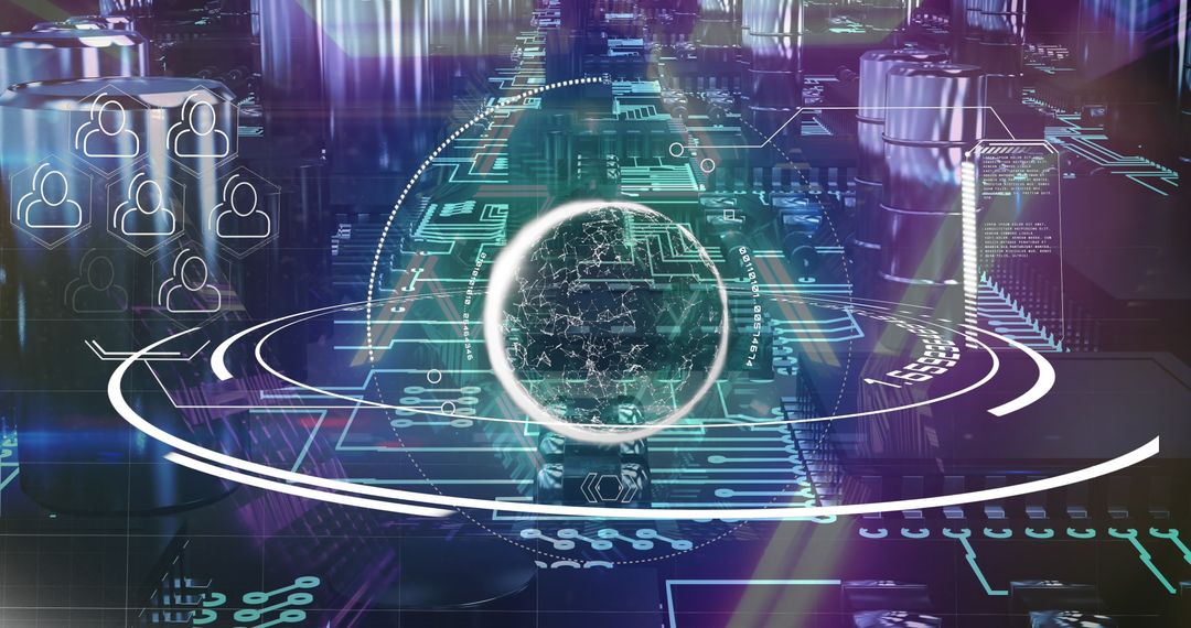 Futuristic Digital Interface with User Icons and Globe