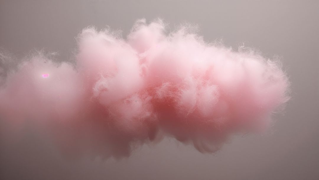 Floating Pink Cotton-Candy Cloud Hovering on Soft Gray Background for Dreamy Branding