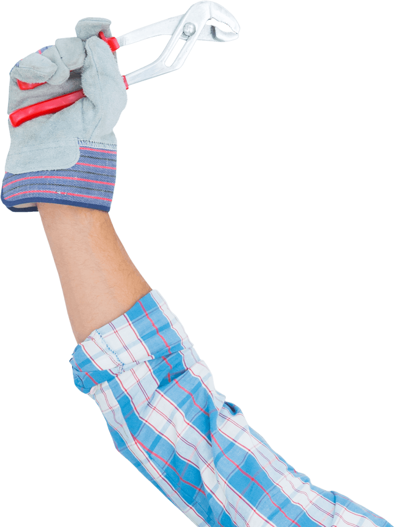 Worker Hand Holding Tongs on Transparent Background