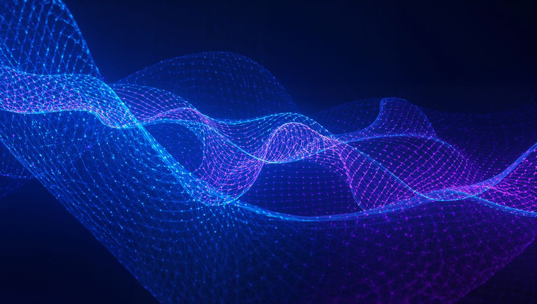 Abstract Neon Mesh Wave with Interconnected Dots in Digital Space