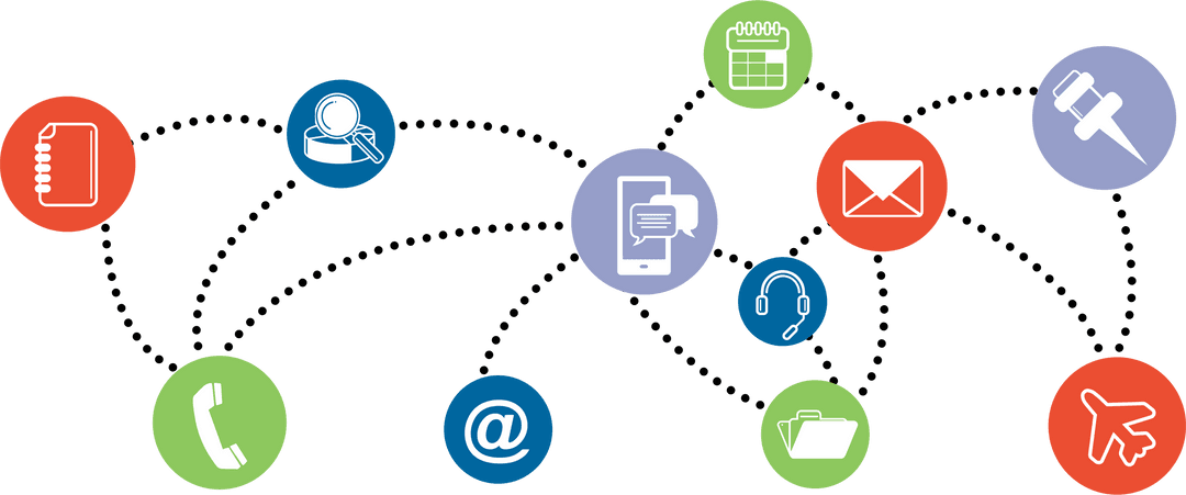 Transparent Technology Icons Connected with Dotted Lines