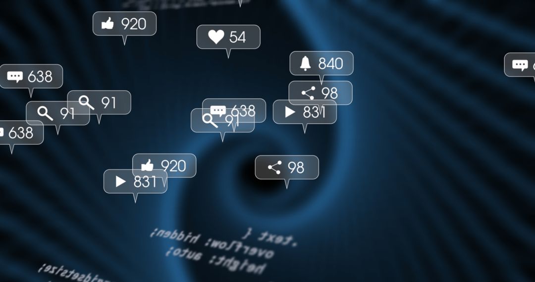 Digital Media Icons Circling in Data Network Spiral